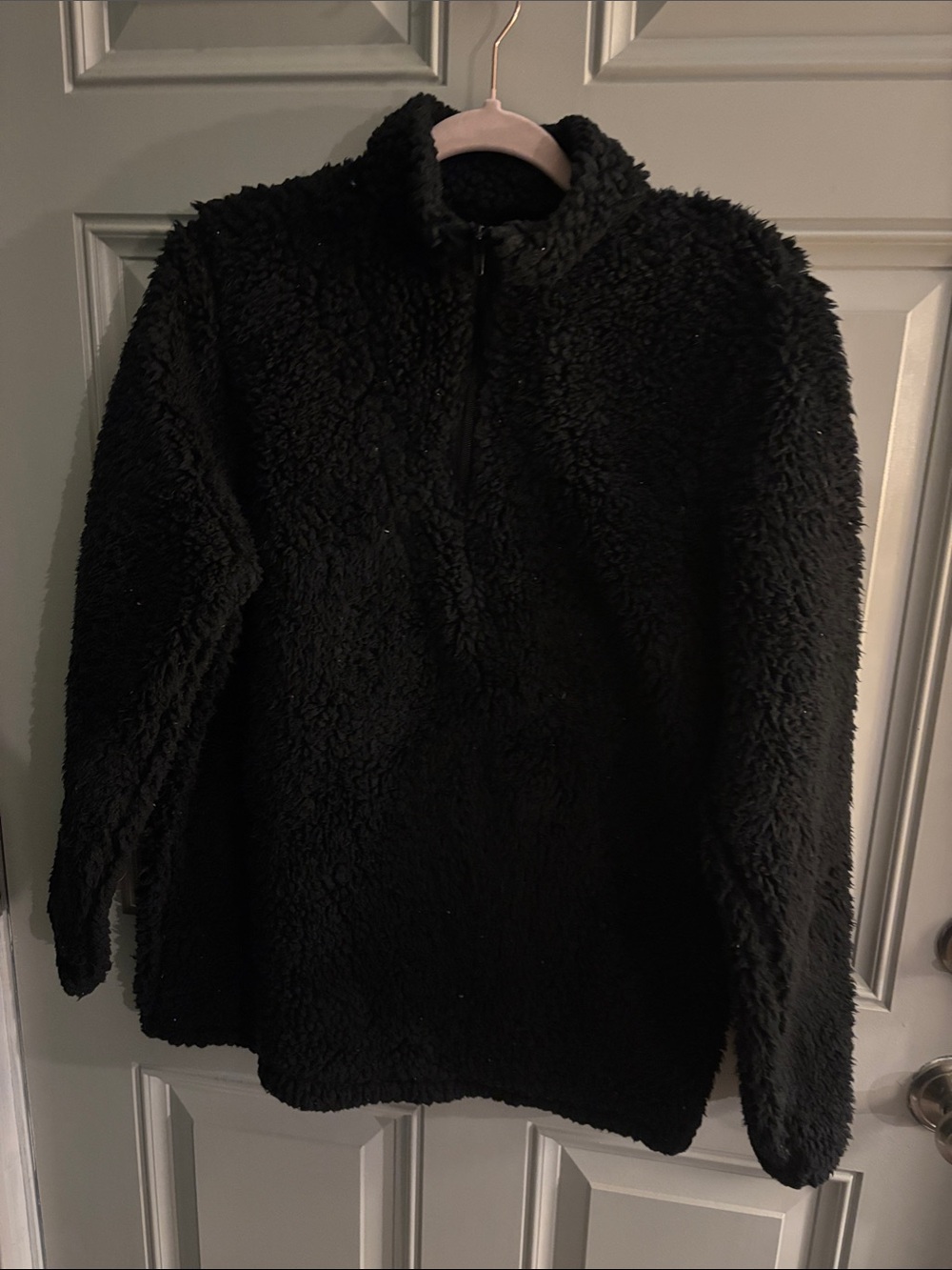 Cozy Black Teddy Half-Zip Pullover Jacket